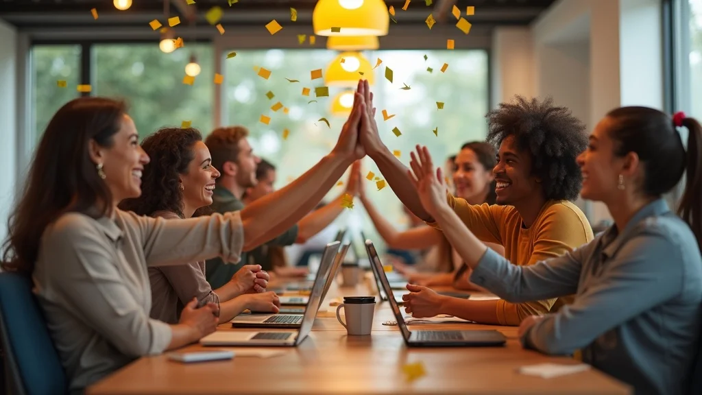 Small business owners celebrating new booked jobs from AI chatbot results