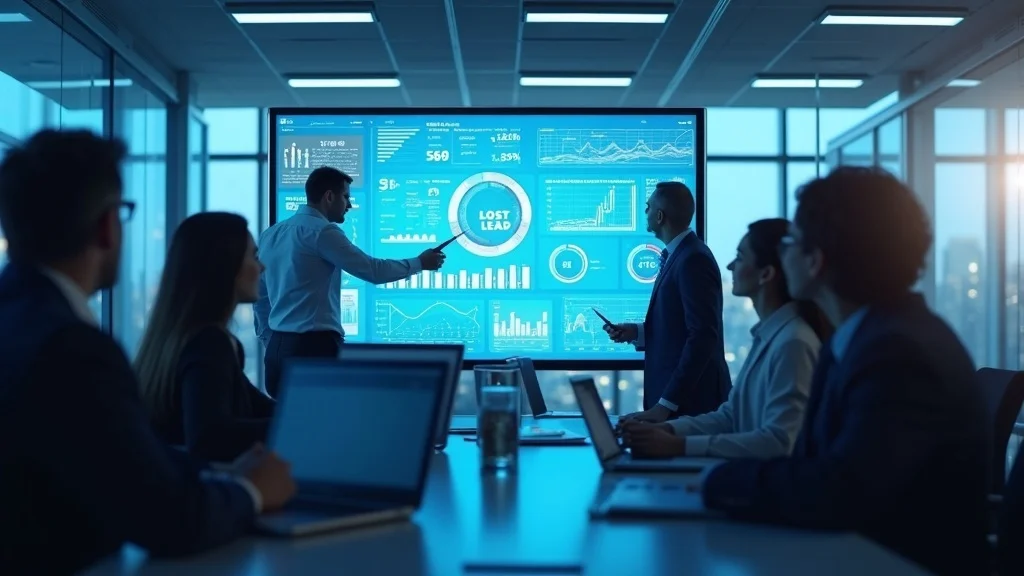 Business team reviewing digital dashboard with lost lead statistics and AI-driven charts for how to capture leads you’re currently missing (using ai)