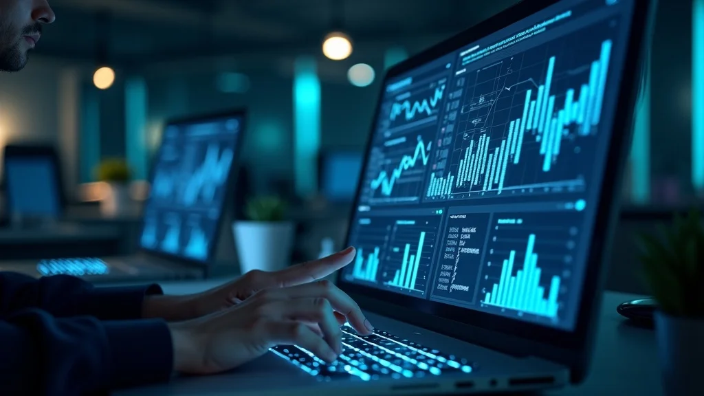 Sophisticated AI analytics dashboard displaying business charts and graphs for front desk operations.